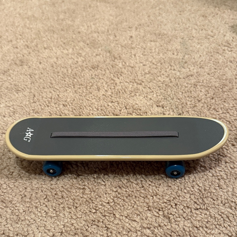 American Girl Doll Black and Tan Mini Skateboard with Blue Wheels